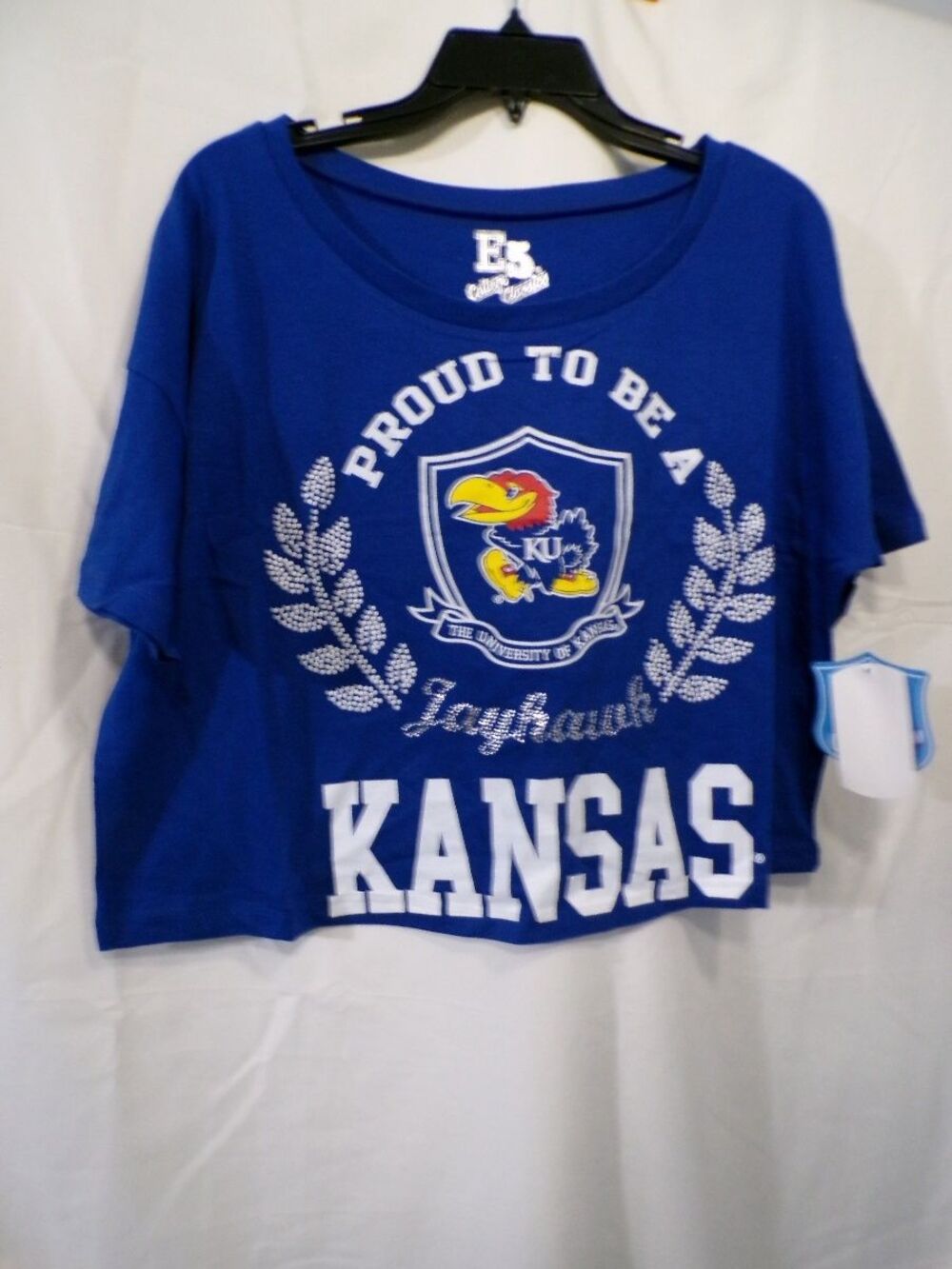 E5 College Classics Kansas Jayhawks Women's Cropped T-Shirt Large Blue - Picture 1 of 3